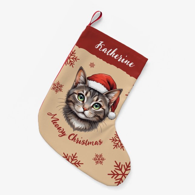 Custom Cute Christmas Cat with Santa Hat Liten Julstrumpa (Framsidan (Hängande))