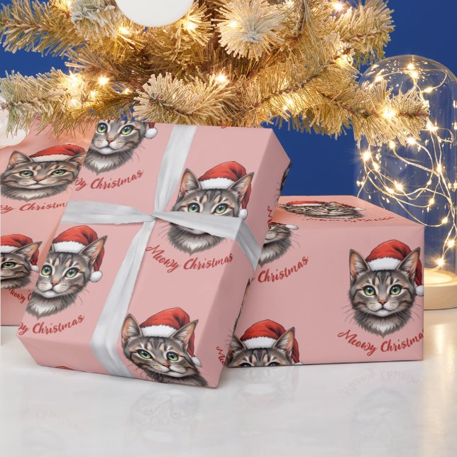 Custom Cute Christmas Cat with Santa Hat Presentpapper (Helgdagar)