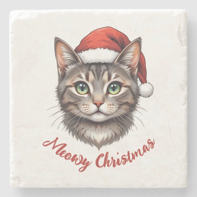 Custom Cute Christmas Cat with Santa Hat Stenunderlägg (Framsidan)
