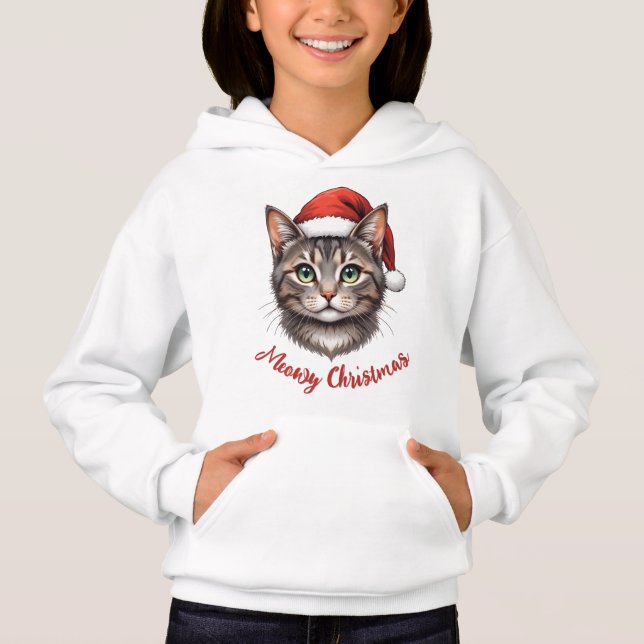Custom Cute Christmas Cat with Santa Hat T Shirt (Framsida)