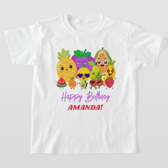 Custom Cute Fruit Happy Birthday Kids T-Shirt (Laydown)
