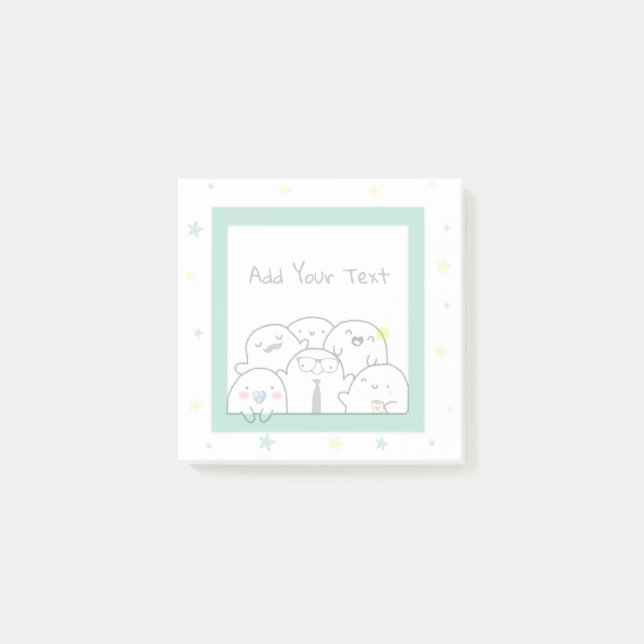 Custom Cute Ghost Family Girly Green Design Post-it Block (Framsida)