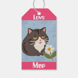 Custom Cute Gray Cat with Mur and Love Presentetikett