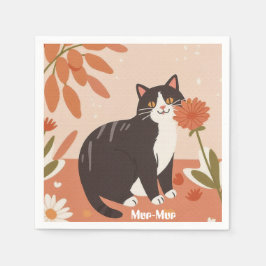 Custom Cute Happy Cat with Spring Flowers Pappersservett