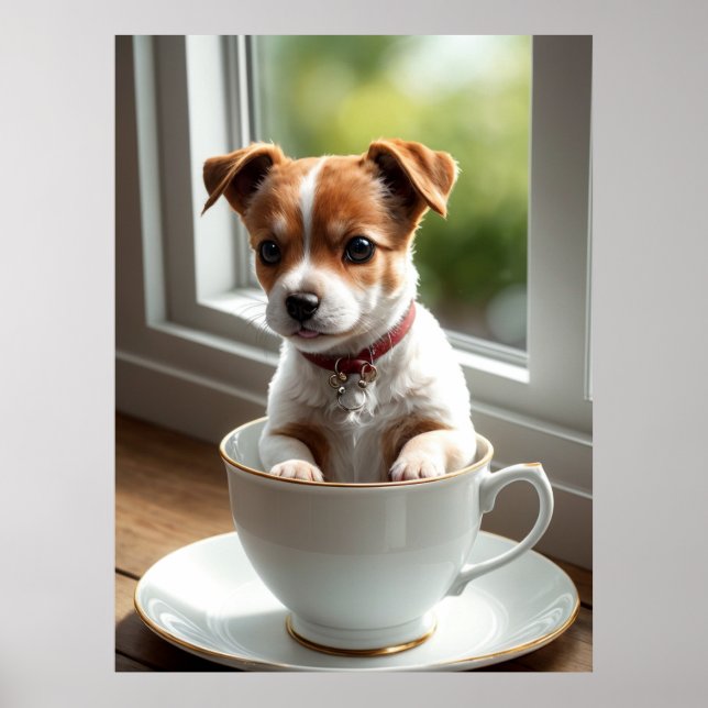 Custom Cute Jack Russell Puppy in Teacup Wall Art Poster (Framsidan)