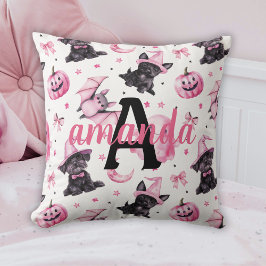 Custom Cute Pink Halloween Pattern With Black Dogs Kudde