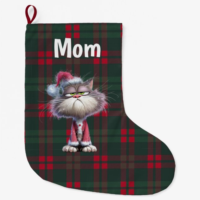 Custom cute santa cat Christmas  Stor Julstrumpa (Framsidan)