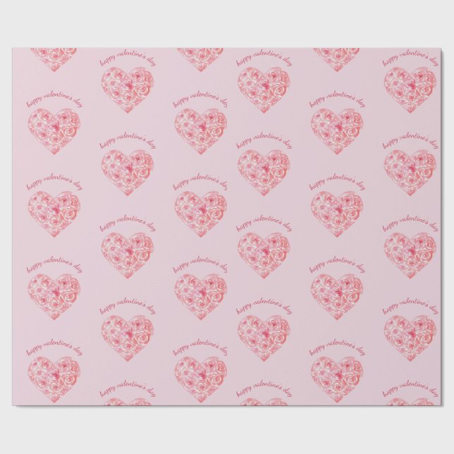 Custom Cute Watercolor Rose Heart Valentine's Day Presentpapper (Seam)