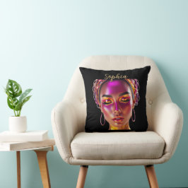 Custom Cyberpunk Queen Name Throw Pillow Kudde