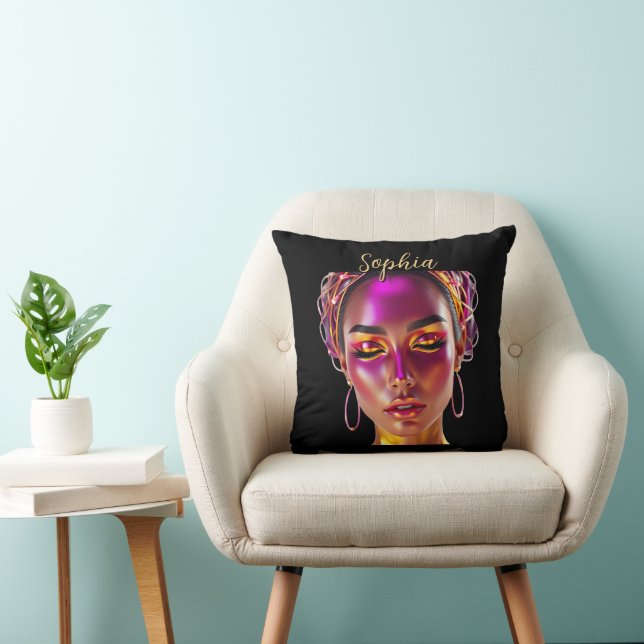 Custom Cyberpunk Queen Name Throw Pillow Kudde (Stol)