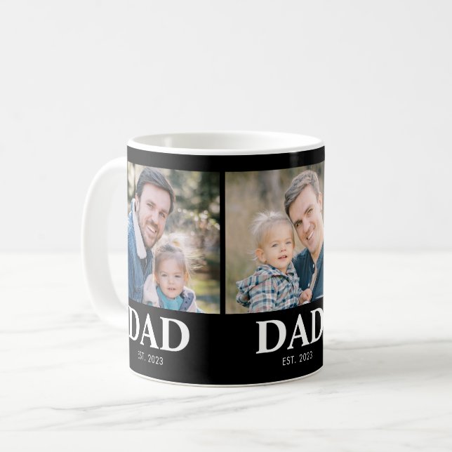 Custom Dad Established 3 Photo Fathers Day Kaffemugg (Framsida vänster)