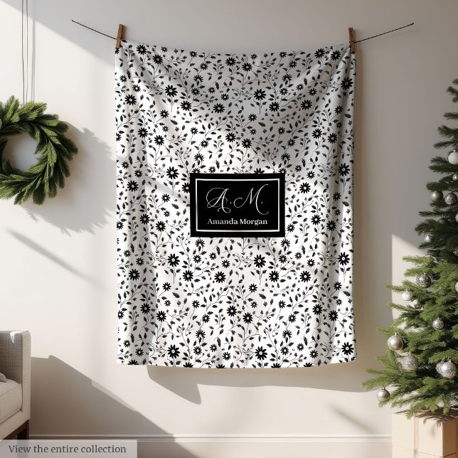 Custom Decorative Blanket Black White Wildflowers  Fleecefilt (Custom Decorative Blanket Black White Wildflowers )