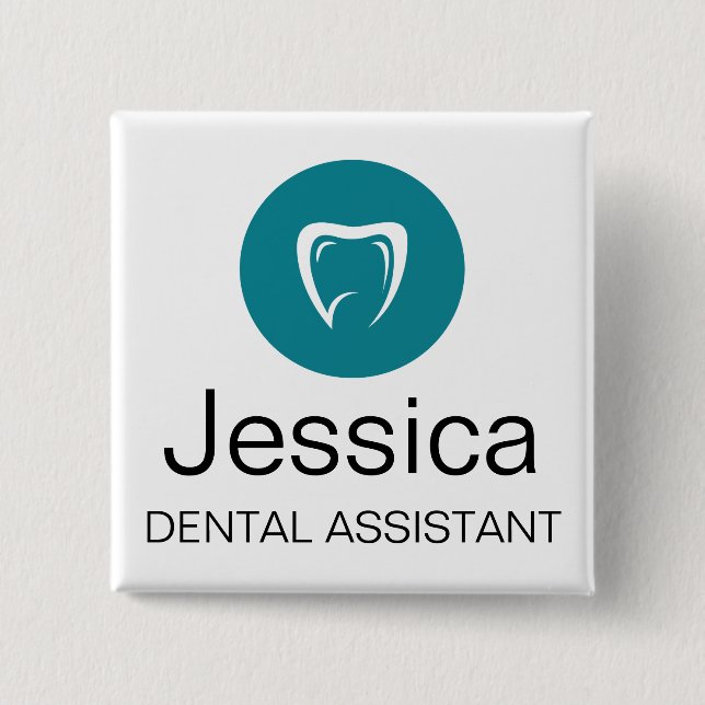 Custom Dental Assistant Name Badge Tooth Logo Knapp (Framsida)