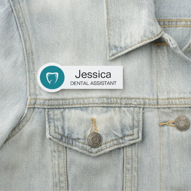 Custom Dental Assistant Name Badge Tooth Logo Namnbricka (På plats)
