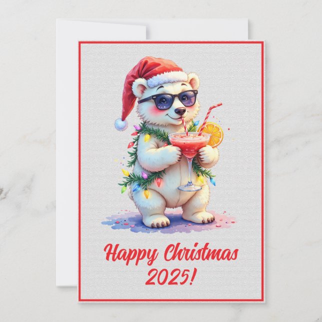 Custom Digital Christmas Polar Bear Cub Xmas Kort (Framsida)