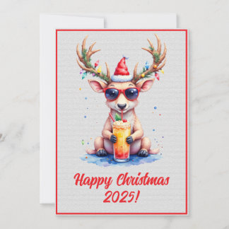 Custom Digital Christmas Reindeer Cocktail Xmas Kort