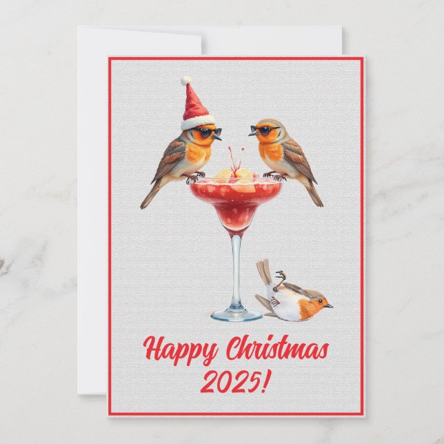 Custom Digital Christmas Robins Cocktail Xmas Kort (Framsida)