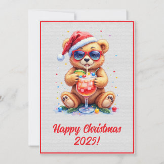 Custom Digital Christmas Teddy Bear Cocktail Xmas Kort