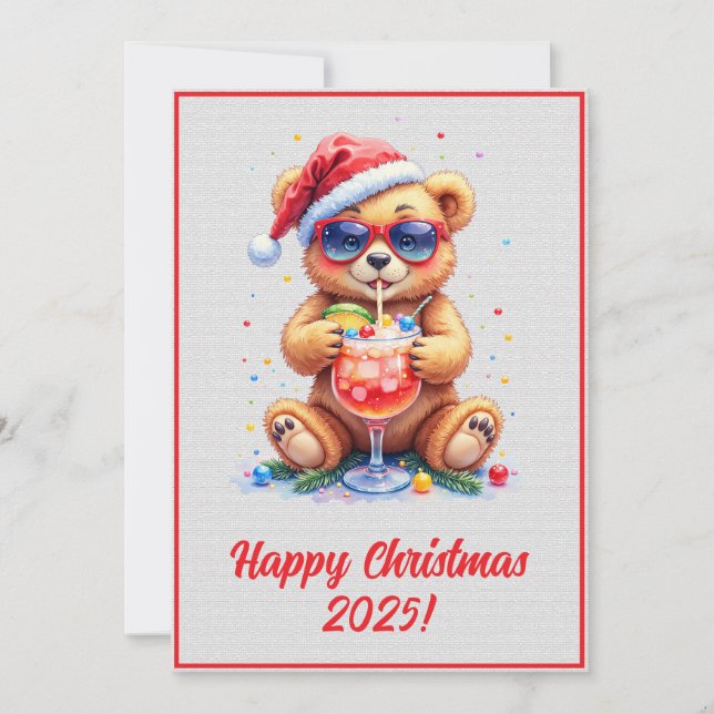 Custom Digital Christmas Teddy Bear Cocktail Xmas Kort (Framsida)