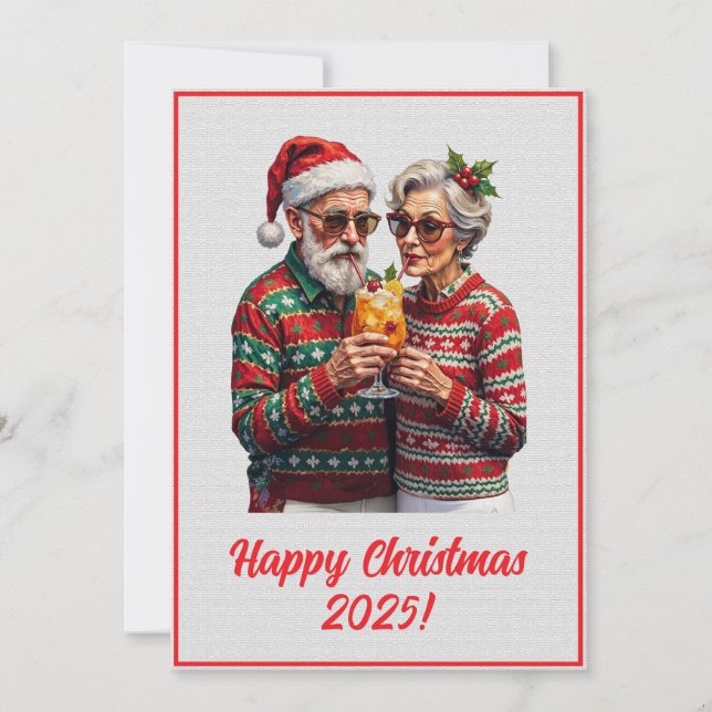 Custom Digital Elderly Couple Sharing Xmas Spirit  Kort (Framsida)