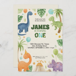 Custom Dino Jungle 1st Birthday Invitation  Inbjudningar