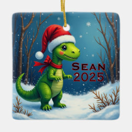 Custom Dinosaur Red Bow Julgransprydnad Keramik