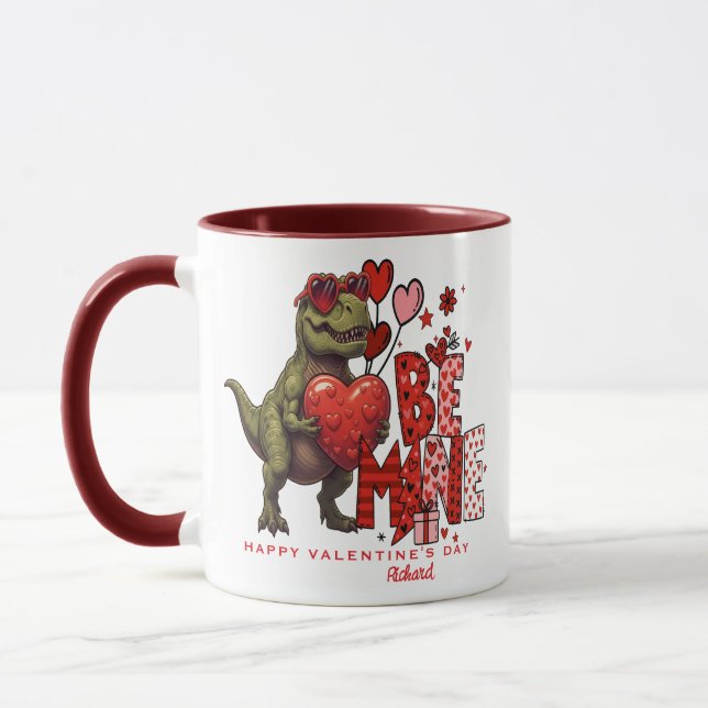 Custom Dinosaur Valentine Card - T‑Rex Be Mine Mug Mugg (Vänster)