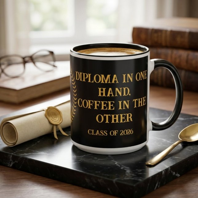 Custom Diploma in One Hand Coffee Graduation Mug Två-Tonad Mugg (Skapare uppladdad)