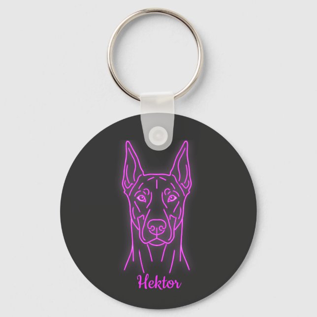 Custom Doberman Neon Glow Personalized Nyckelring (Framsida)