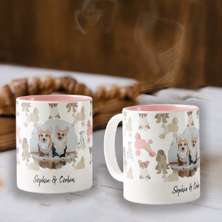 Custom Dog Lover Photo Name | Pet Pattern Coffee Två-Tonad Mugg