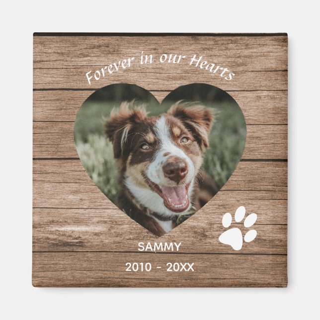 Custom Dog Memorial Rustic Wood & Photo Magnet (Framsidan)