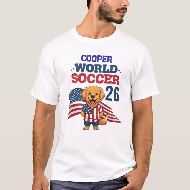 Custom Dog Name USA Soccer Fan 2026 Golden Retriev T Shirt (Framsida)