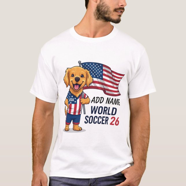 Custom Dog Name USA Soccer Fan 26 Golden Retriever T Shirt (Framsida)