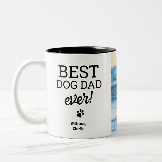 Custom Dog Photo Best DOG Dad Ever personalized Två-Tonad Mugg (Vänster)