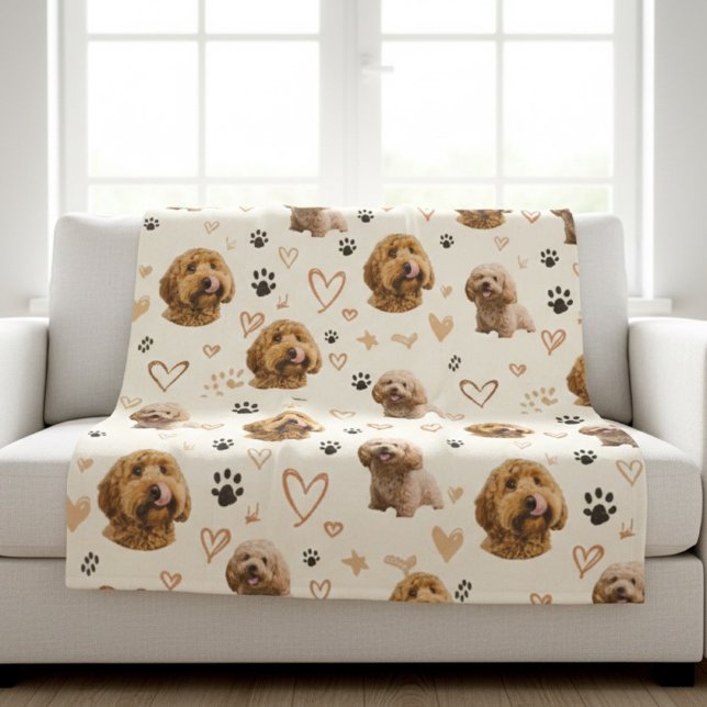 Custom Dog Photo Blanket with Hearts Fleecefilt (Skapare uppladdad)