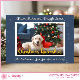 Custom Dog Photo Christmas Unleashed Julkort