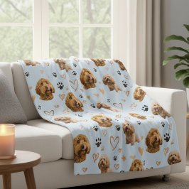 Custom Dog Photo with Hearts Blue Fleecefilt