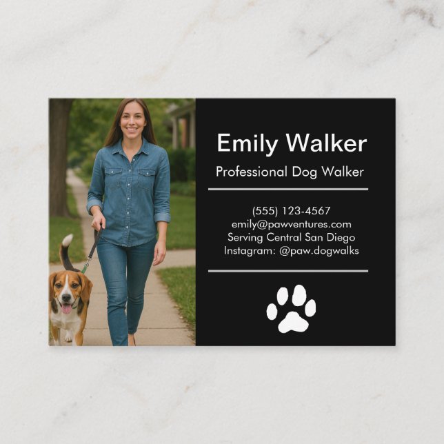Custom Dog Walker Business Card with Photo  Visitkort (Framsida)