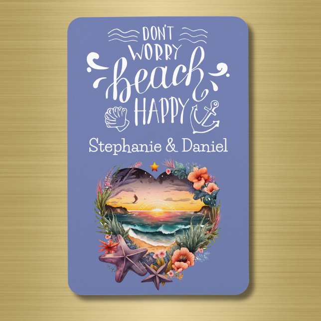 Custom Don't Worry Beach Happy Cruise Door Magnet (Don't Worry Beach Happy | Cute cruise door magnet for couples)