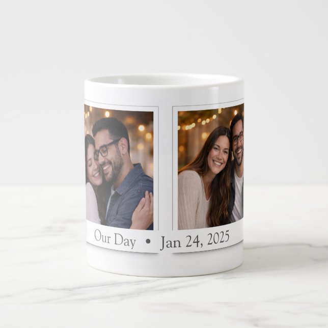 Custom Double Polaroid Photo Mug with Date Jumbo Mugg (Framsidan)