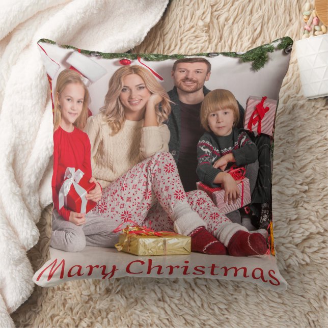 Custom Double-Sided Family Photo Christmas gift Kudde (Filt)