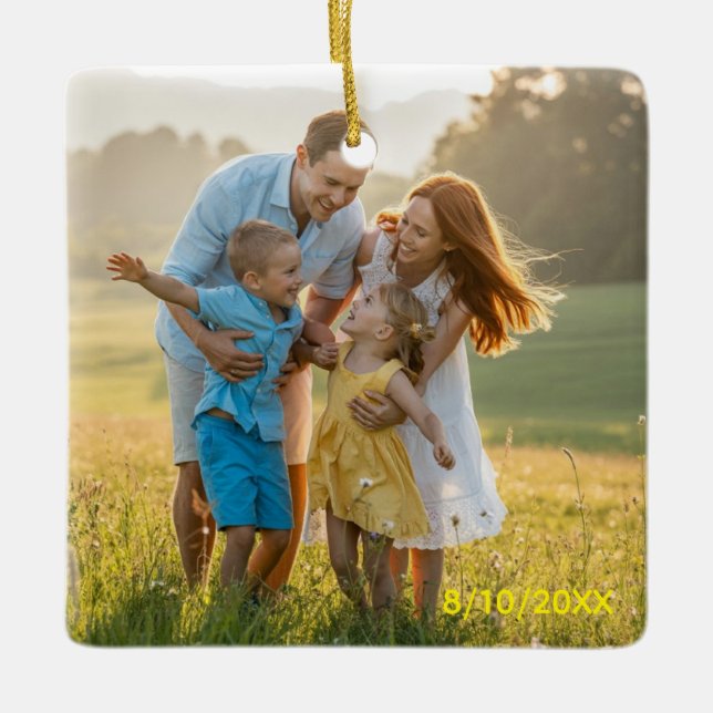 Custom Double Sided Family Two Photo Christmas Cer Julgransprydnad Keramik (Framsida)