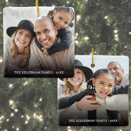 Custom Double Sided Family Two Photo Christmas Julgransprydnad Keramik