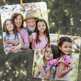 Custom Double Sided Family Two Photo Christmas Julgransprydnad Keramik