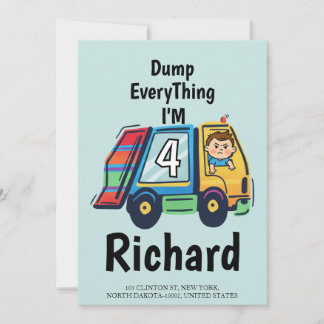 Custom Dump Everything! I'm 4 Garbage Truck Birth Inbjudningar