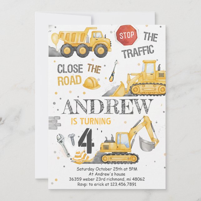 Custom Dump Truck Birthday for boys Invitation Inbjudningar (Framsida)