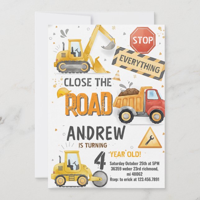Custom Dump Truck Birthday for boys Invitation Inbjudningar (Framsida)