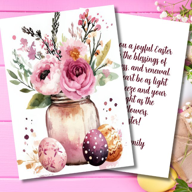 Custom Easter Card with Easter Eggs and Flowers Julkort (Skapare uppladdad)