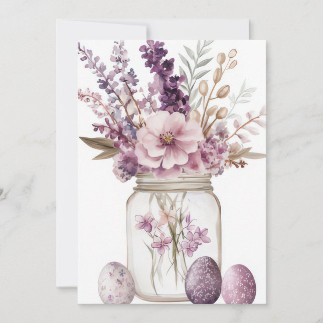 Custom Easter Card with Easter Eggs and Flowers Julkort (Framsida)