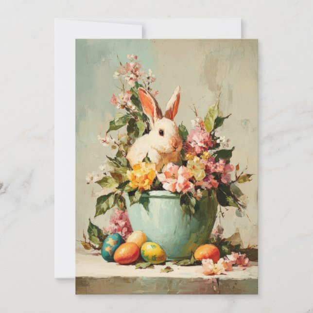 Custom Easter Card with Flowers and Easter Bunny Julkort (Framsida)